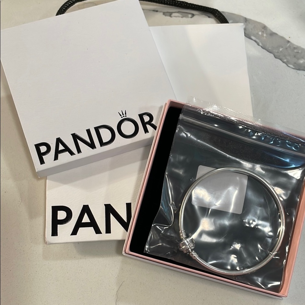 NWT Pandora Sterling Silver Barrel Clasp Snake Chain Bracelet
